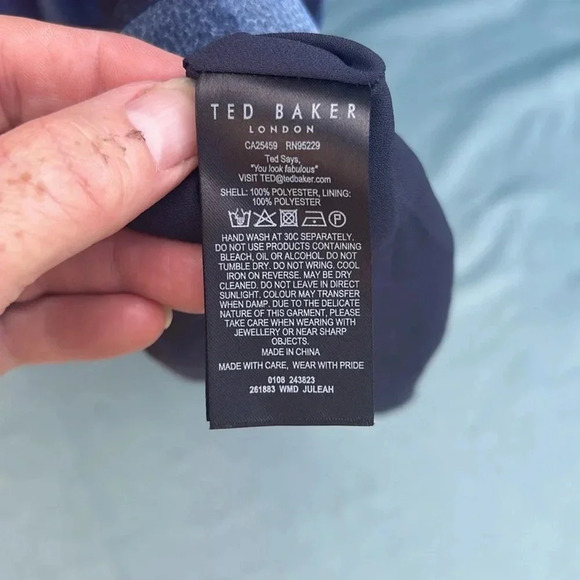 TED BAKER London Juleah Ruched Sleeve Blue Floral Dress, NWOT, Size 5 (Juniors) - Picture 4 of 6